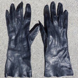 Ladies Vintage Black Leather Gloves Size Eight